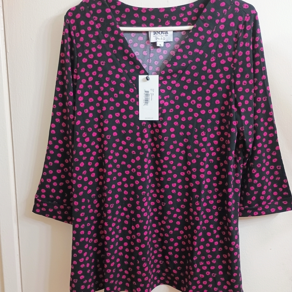 Leota Black and Pink Polka Dot Blouse - Picture 1 of 6